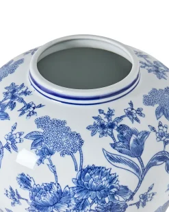 Discount Beliani Vaso con coperchio ALFARO Porcellana 46 cm Bianco/Blu Bianco Blu