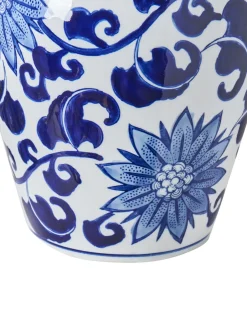 New Beliani Vaso con coperchio CUENCA Porcellana 36 cm Bianco/Blu Bianco Blu