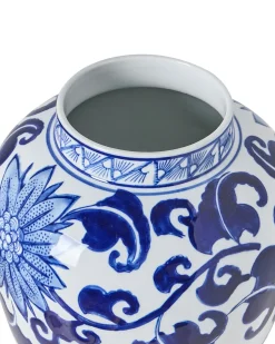 New Beliani Vaso con coperchio CUENCA Porcellana 36 cm Bianco/Blu Bianco Blu