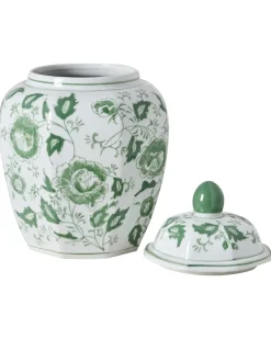 Best Beliani Vaso con coperchio FERROL Porcellana 29 cm Bianco/Verde Bianco Verde