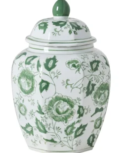 Best Beliani Vaso con coperchio FERROL Porcellana 29 cm Bianco/Verde Bianco Verde