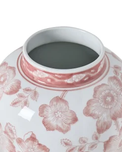 Beliani Vaso con coperchio MOGUER Porcellana 36 cm Rosso/Bianco Bianco Rosso