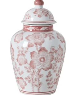 Beliani Vaso con coperchio MOGUER Porcellana 36 cm Rosso/Bianco Bianco Rosso