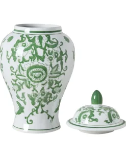 Sale Beliani Vaso con coperchio MONDRAGON Porcellana 37 cm Bianco/Verde Bianco Verde
