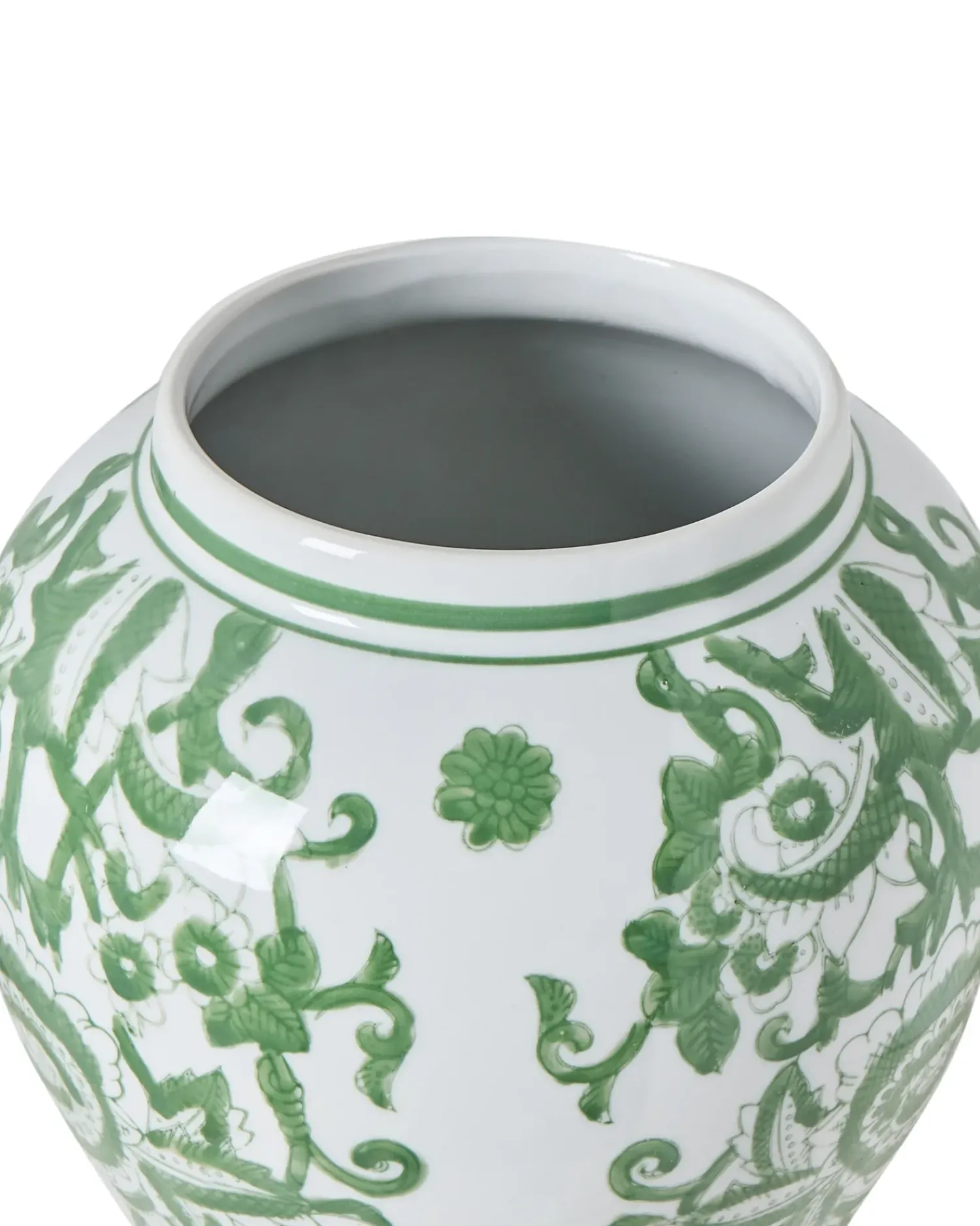 Sale Beliani Vaso con coperchio MONDRAGON Porcellana 37 cm Bianco/Verde Bianco Verde