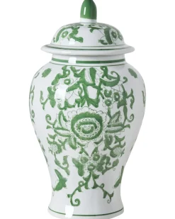 Sale Beliani Vaso con coperchio MONDRAGON Porcellana 37 cm Bianco/Verde Bianco Verde