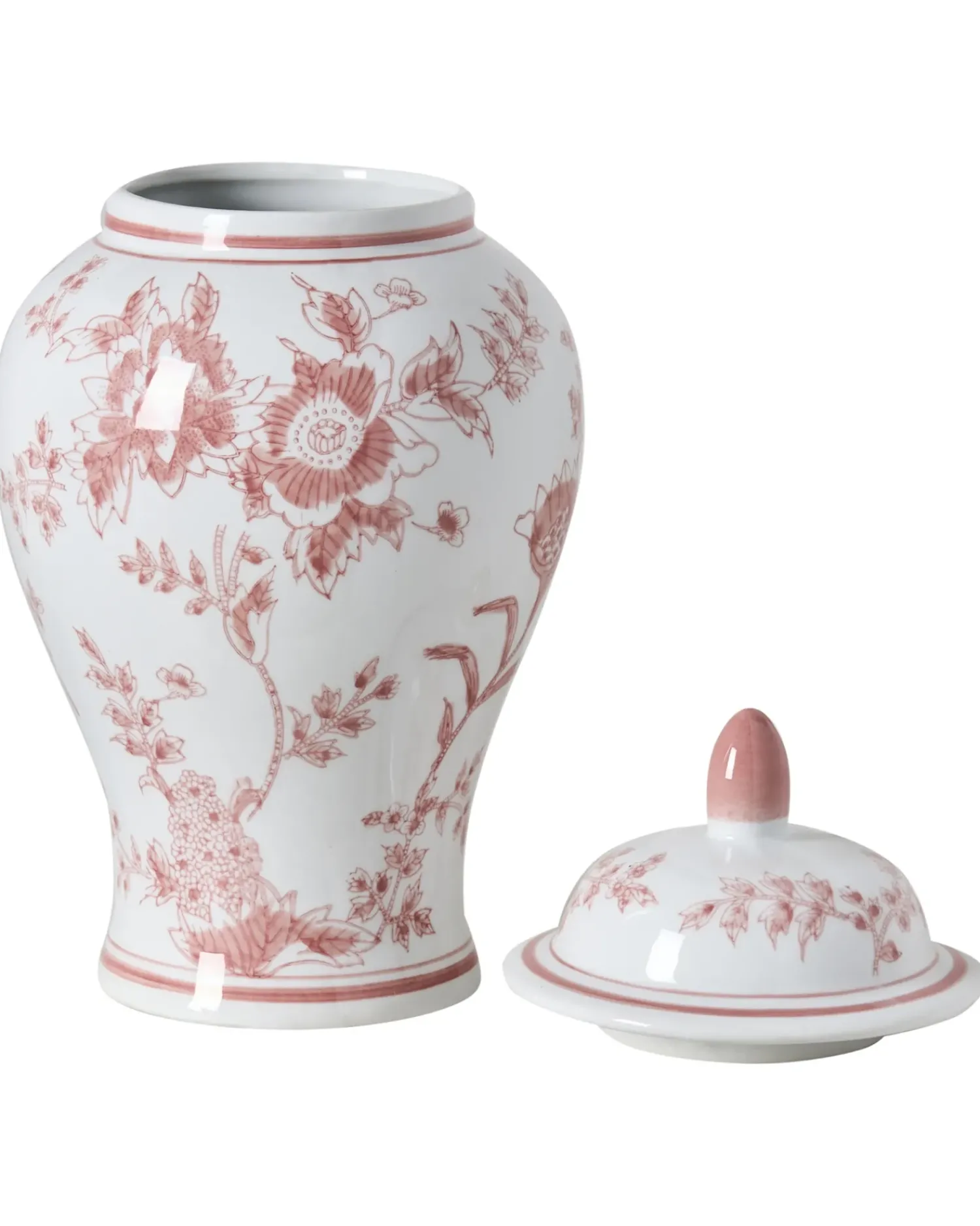 Beliani Vaso con coperchio SEWILLA Porcellana 38 cm Rosso/Bianco Bianco Rosso