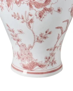 Beliani Vaso con coperchio SEWILLA Porcellana 38 cm Rosso/Bianco Bianco Rosso