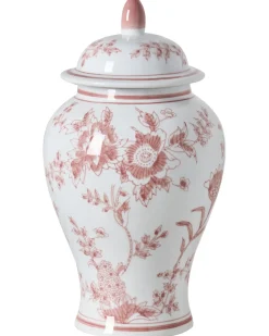 Beliani Vaso con coperchio SEWILLA Porcellana 38 cm Rosso/Bianco Bianco Rosso