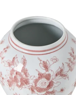 Beliani Vaso con coperchio SEWILLA Porcellana 38 cm Rosso/Bianco Bianco Rosso