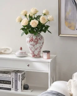 Beliani Vaso con coperchio SEWILLA Porcellana 38 cm Rosso/Bianco Bianco Rosso