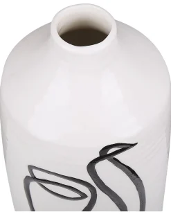 Discount Beliani Vaso da fiori AENUS Gres porcellanato 22 cm Bianco Bianco Nero