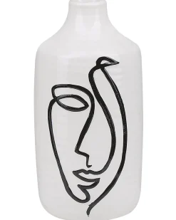 Discount Beliani Vaso da fiori AENUS Gres porcellanato 22 cm Bianco Bianco Nero