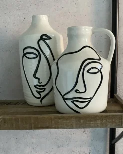 Discount Beliani Vaso da fiori AENUS Gres porcellanato 22 cm Bianco Bianco Nero