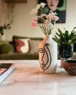 Discount Beliani Vaso da fiori AENUS Gres porcellanato 22 cm Bianco Bianco Nero