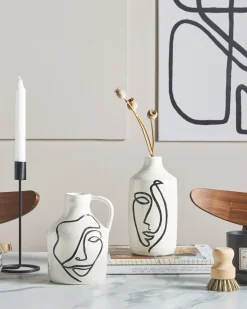 Beliani Vaso da fiori AGRINION Gres porcellanato 19 cm Bianco Bianco Nero