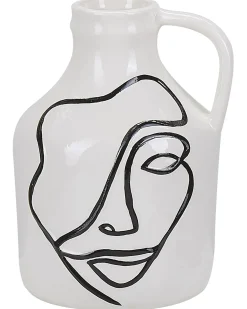 Beliani Vaso da fiori AGRINION Gres porcellanato 19 cm Bianco Bianco Nero
