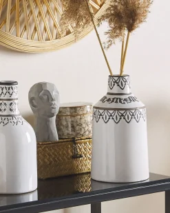 Sale Beliani Vaso da fiori AMISOS Gres porcellanato 25 cm Bianco Bianco Nero