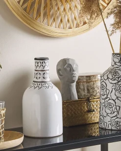 Outlet Beliani Vaso da fiori ANKON Gres porcellanato 25 cm Bianco Bianco Nero