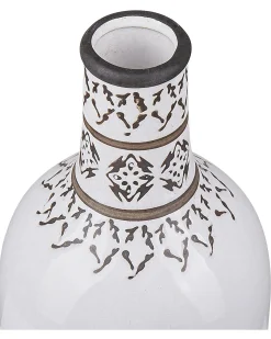 Outlet Beliani Vaso da fiori ANKON Gres porcellanato 25 cm Bianco Bianco Nero
