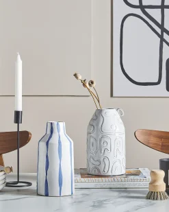 Clearance Beliani Vaso da fiori ASSUS Gres porcellanato 22 cm Bianco Bianco Blu