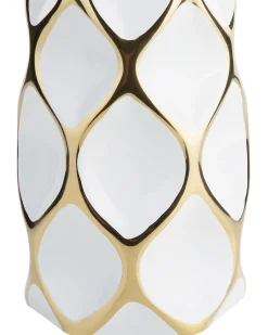 Sale Beliani Vaso da fiori AVILA Gres porcellanato 36 cm Bianco Bianco Oro