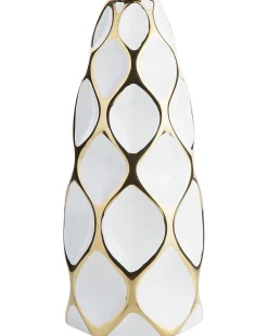 Sale Beliani Vaso da fiori AVILA Gres porcellanato 36 cm Bianco Bianco Oro