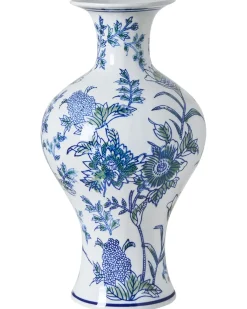 Sale Beliani Vaso da fiori BERGA Porcellana 36 cm Bianco/Blu Bianco Blu
