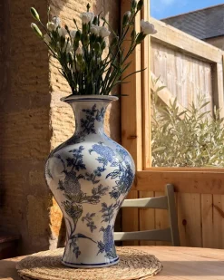 Sale Beliani Vaso da fiori BERGA Porcellana 36 cm Bianco/Blu Bianco Blu