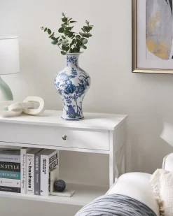 Sale Beliani Vaso da fiori BERGA Porcellana 36 cm Bianco/Blu Bianco Blu