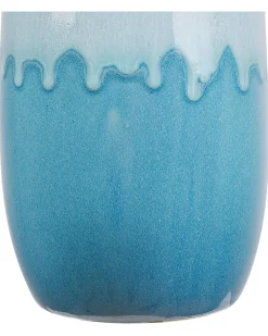 Hot Beliani Vaso da fiori CHALCIS Gres porcellanato 25 cm Blu Bianco Bianco