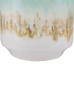 Beliani Vaso da fiori CYME Gres porcellanato 15 cm Verde menta Bianco Multicolore Oro Verde
