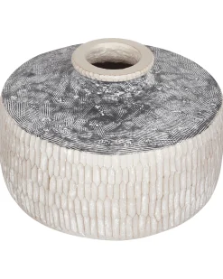 Outlet Beliani Vaso da fiori DEKSATI Ceramica 32 cm Beige Beige Grigio