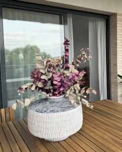 Outlet Beliani Vaso da fiori DEKSATI Ceramica 32 cm Beige Beige Grigio