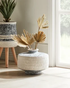 Outlet Beliani Vaso da fiori DEKSATI Ceramica 32 cm Beige Beige Grigio