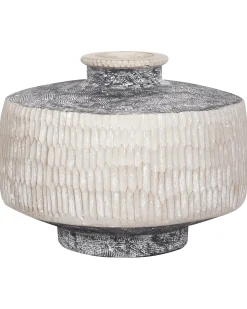 Outlet Beliani Vaso da fiori DEKSATI Ceramica 32 cm Beige Beige Grigio