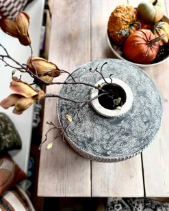 Outlet Beliani Vaso da fiori DEKSATI Ceramica 32 cm Beige Beige Grigio