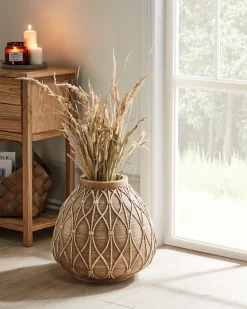 Online Beliani Vaso da fiori DOMOKOS Ceramica 38 cm Marrone chiaro Beige Marrone