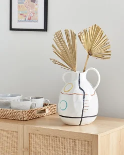 Sale Beliani Vaso da fiori DORY Gres porcellanato 28 cm Bianco Bianco Multicolore