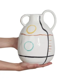 Sale Beliani Vaso da fiori DORY Gres porcellanato 28 cm Bianco Bianco Multicolore