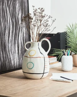 Sale Beliani Vaso da fiori DORY Gres porcellanato 28 cm Bianco Bianco Multicolore