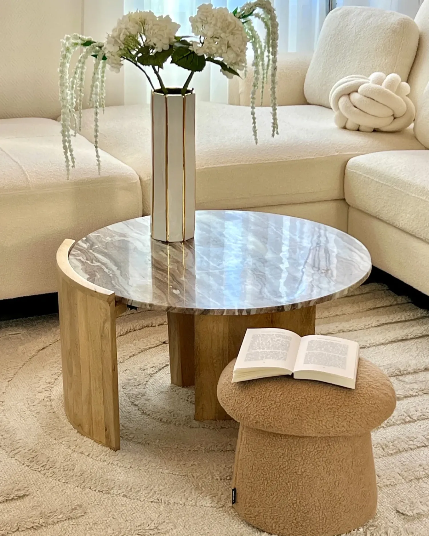 Outlet Beliani Vaso da fiori ESTELLA Ceramica 40 cm Bianco Bianco Oro