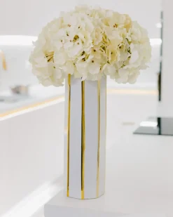 Outlet Beliani Vaso da fiori ESTELLA Ceramica 40 cm Bianco Bianco Oro
