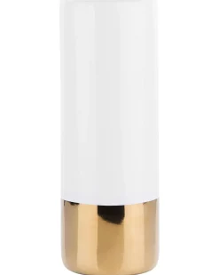 New Beliani Vaso da fiori GELIDA Gres porcellanato 36 cm Bianco Bianco Oro