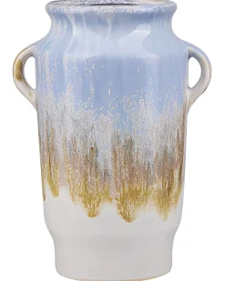 Outlet Beliani Vaso da fiori GERRHA Gres porcellanato 25 cm Azzurro Bianco Oro Blu
