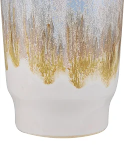 Outlet Beliani Vaso da fiori GERRHA Gres porcellanato 25 cm Azzurro Bianco Oro Blu