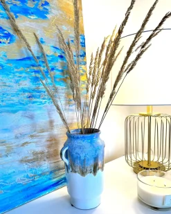 Outlet Beliani Vaso da fiori GERRHA Gres porcellanato 25 cm Azzurro Bianco Oro Blu
