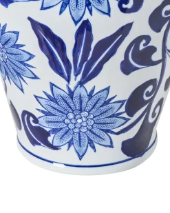 New Beliani Vaso da fiori GIRONA Porcellana 35 cm Bianco/Blu Bianco Blu