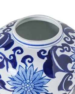 New Beliani Vaso da fiori GIRONA Porcellana 35 cm Bianco/Blu Bianco Blu