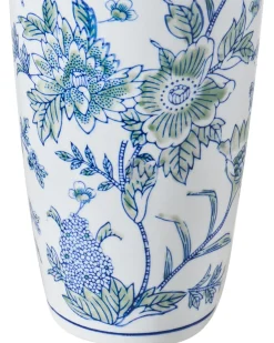 New Beliani Vaso da fiori GUADIX Porcellana 35 cm Bianco/Blu Bianco Blu Verde